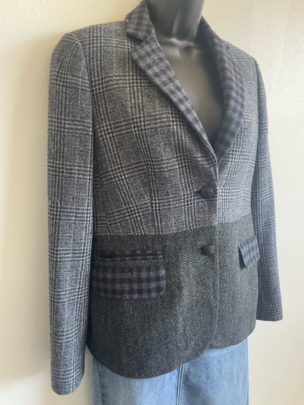 Brooks Brothers Patchwork Wool Blazer Women’s 6 Plaid Herringbone Tweed Jacket P - Picture 3 of 12
